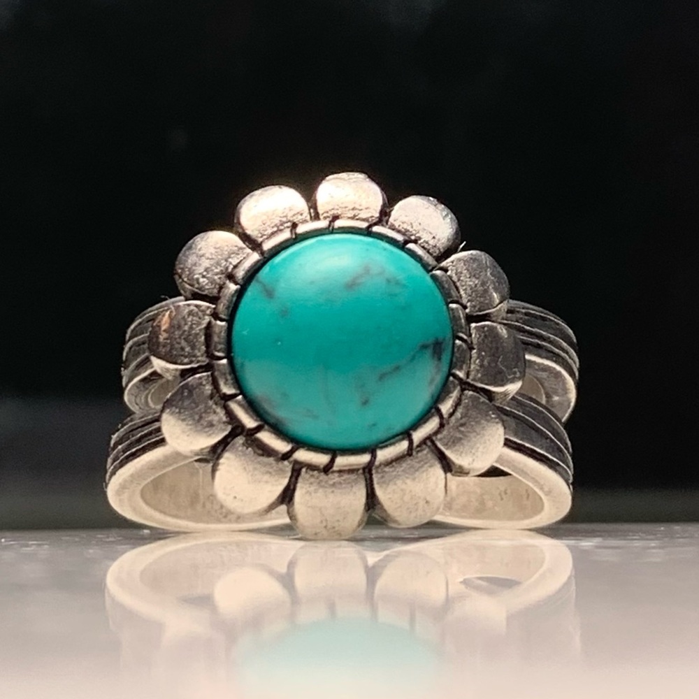 Vintage Turquoise Ring Floral Southwestern Style Ring